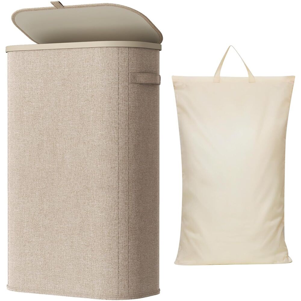Slim Laundry Basket with Lid, Narrow Laundry Hamper with Plastic Handles
